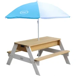 Table Sable et Eau Nick brun blanc avec parasol Axi