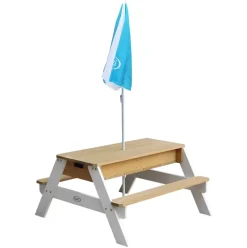 Table Sable et Eau Nick brun blanc avec parasol Axi