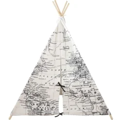 Tente tipi noir et blanc imprimé carte du monde Sunny