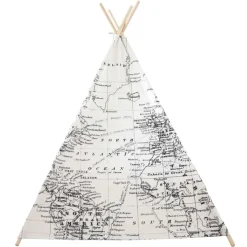 Tente tipi noir et blanc imprimé carte du monde Sunny