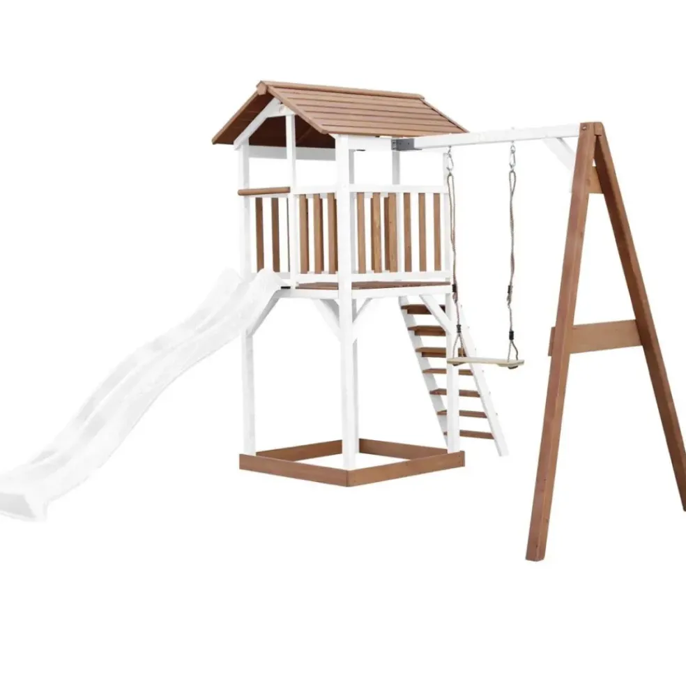 Tour Beach Tower en bois blanc/brun, toboggan et balançoire Axi