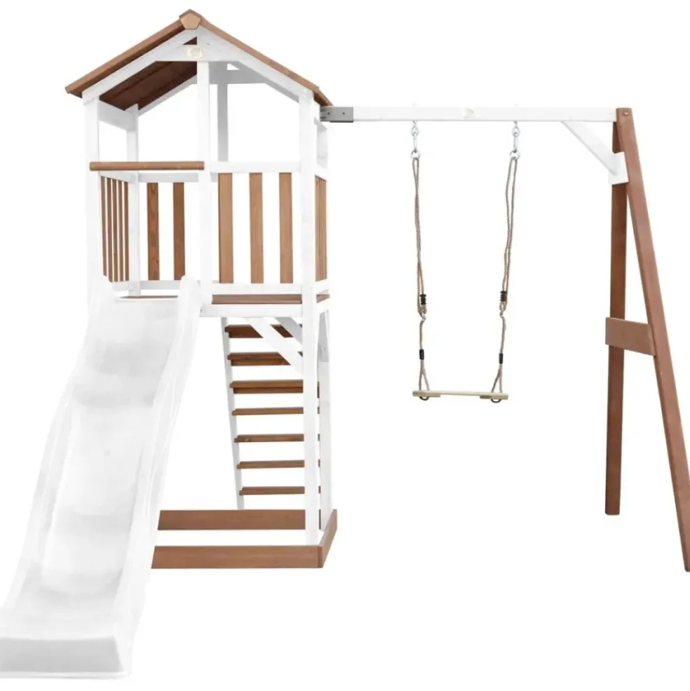 Tour Beach Tower en bois blanc/brun, toboggan et balançoire Axi