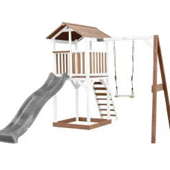 Tour Beach Tower en bois blanc/brun, toboggan et balançoire Axi