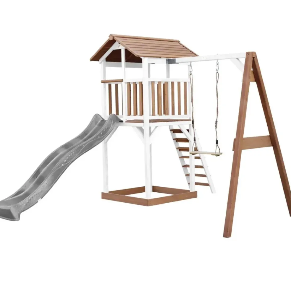 Tour Beach Tower en bois blanc/brun, toboggan et balançoire Axi