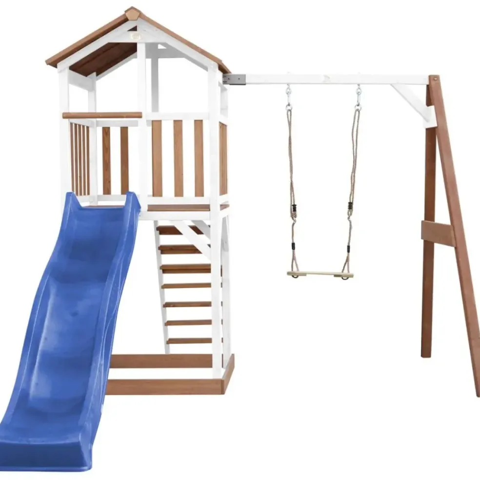 Tour Beach Tower en bois blanc/brun, toboggan et balançoire Axi