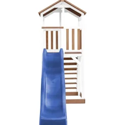 Tour de jeu en bois blanc et marron avec grand toboggan Beach Tower Axi