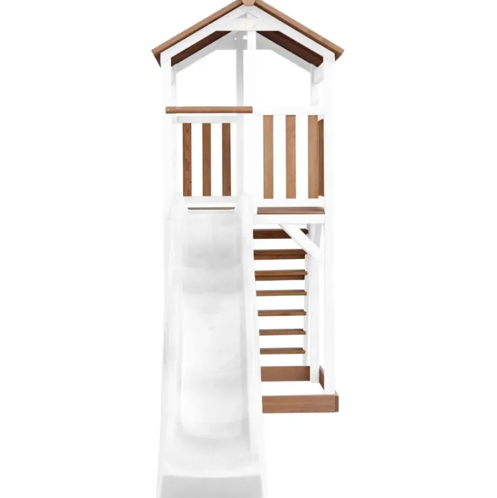 Tour de jeu en bois blanc et marron avec grand toboggan Beach Tower Axi