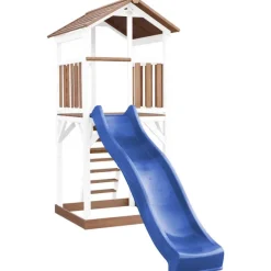 Tour de jeu en bois blanc et marron avec grand toboggan Beach Tower Axi