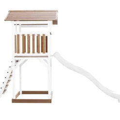 Tour de jeu en bois blanc et marron avec grand toboggan Beach Tower Axi