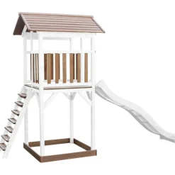 Tour de jeu en bois blanc et marron avec grand toboggan Beach Tower Axi