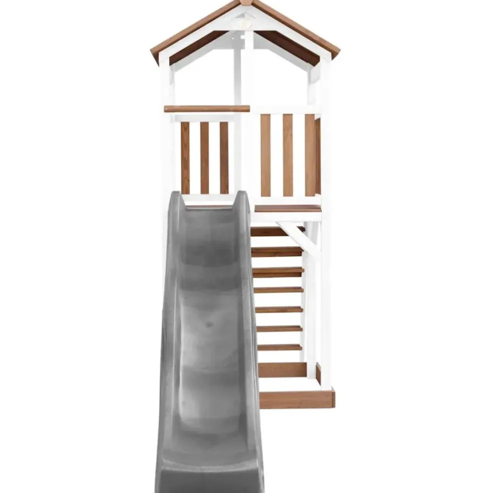 Tour de jeu en bois blanc et marron avec grand toboggan Beach Tower Axi