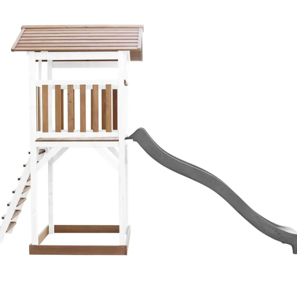 Tour de jeu en bois blanc et marron avec grand toboggan Beach Tower Axi