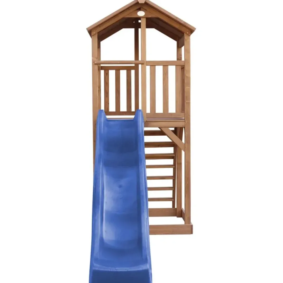 Tour de jeu en bois marron avec grand toboggan Beach Tower Axi
