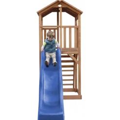 Tour de jeu en bois marron avec grand toboggan Beach Tower Axi