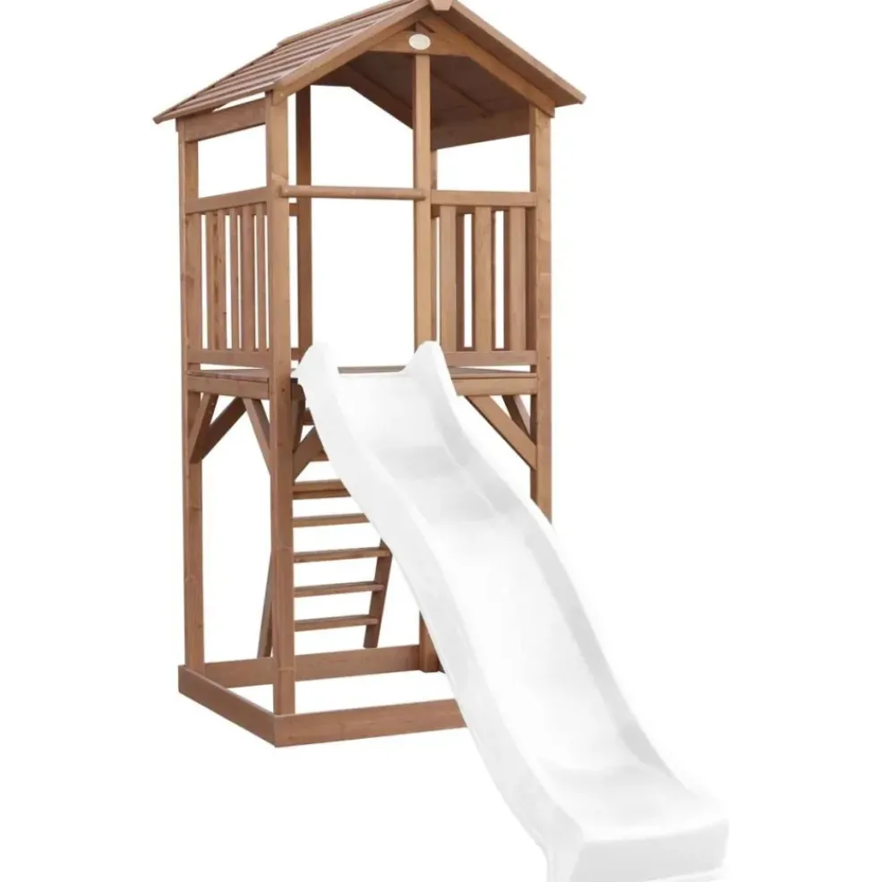 Tour de jeu en bois marron avec grand toboggan Beach Tower Axi