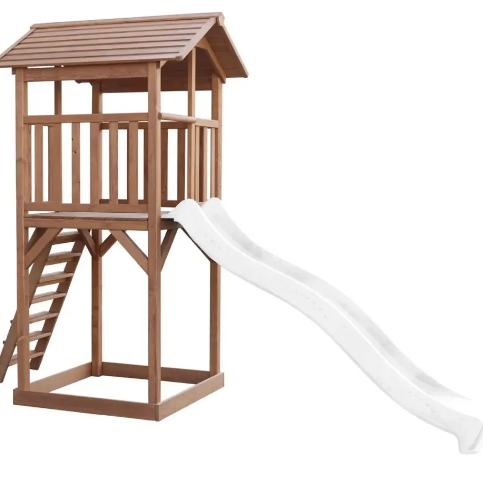 Tour de jeu en bois marron avec grand toboggan Beach Tower Axi