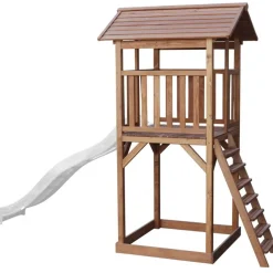 Tour de jeu en bois marron avec grand toboggan Beach Tower Axi