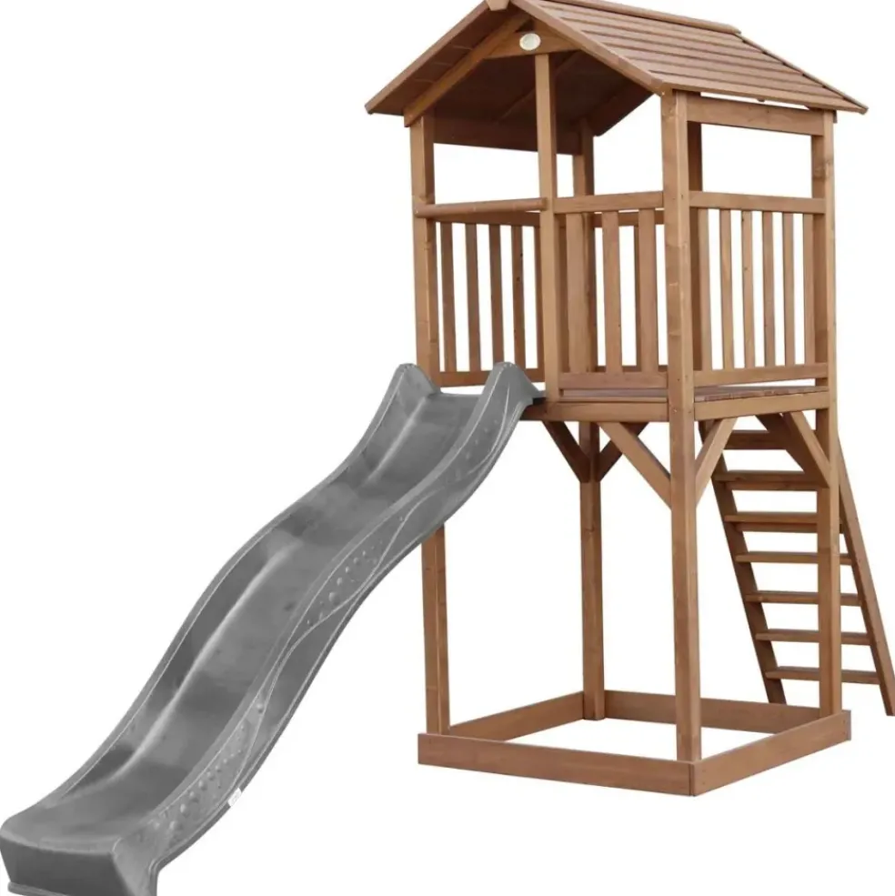 Tour de jeu en bois marron avec grand toboggan Beach Tower Axi