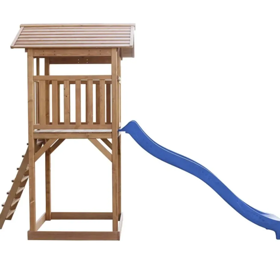 Tour de jeu en bois marron avec grand toboggan Beach Tower Axi