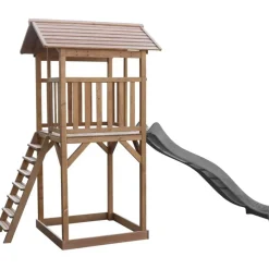 Tour de jeu en bois marron avec grand toboggan Beach Tower Axi