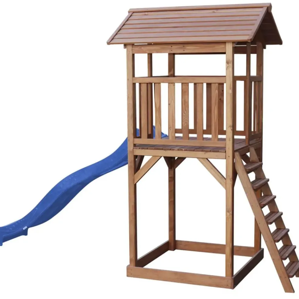 Tour de jeu en bois marron avec grand toboggan Beach Tower Axi
