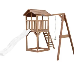 Tour de jeu en bois marron avec grand toboggan et 1 banaçoire Beach Tower Axi