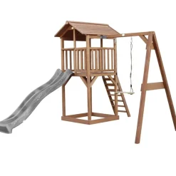 Tour de jeu en bois marron avec grand toboggan et 1 banaçoire Beach Tower Axi