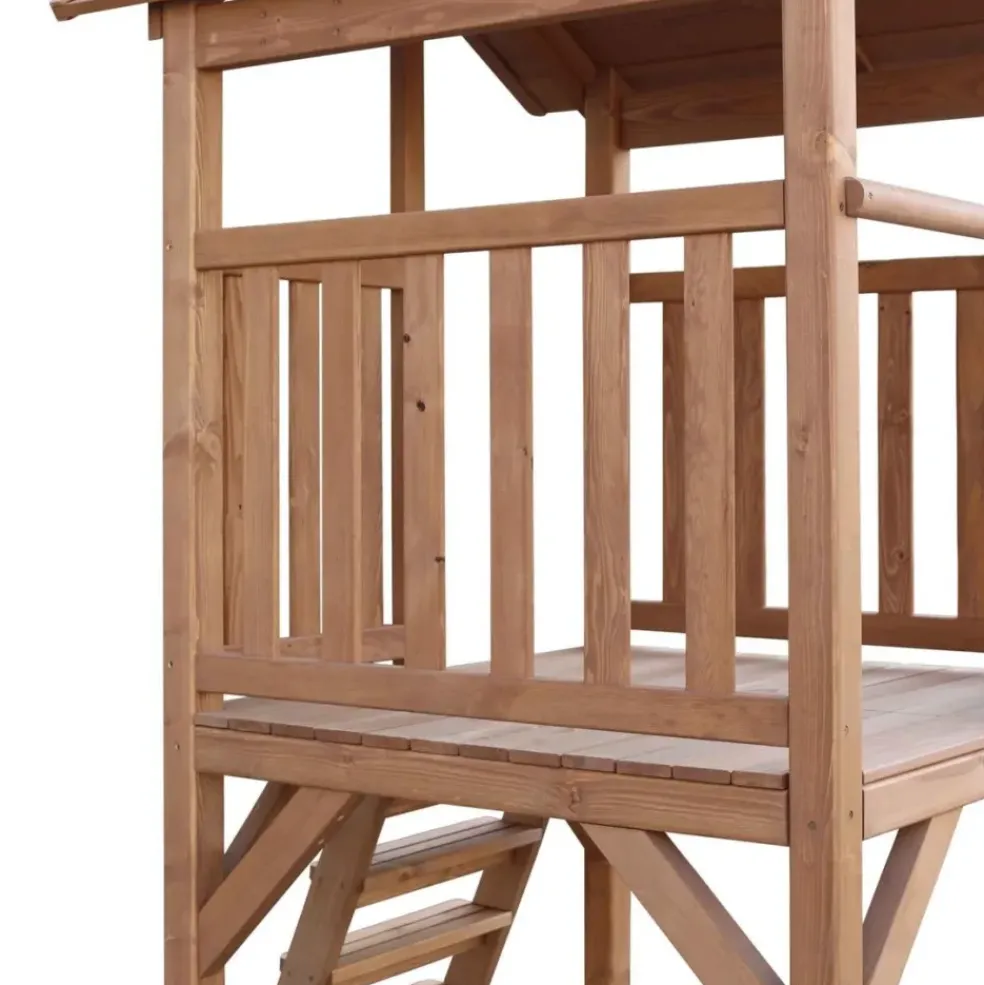 Tour de jeu en bois marron avec grand toboggan et 1 banaçoire Beach Tower Axi