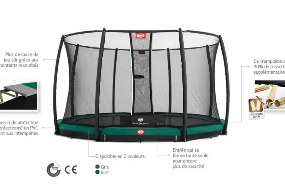 Trampoline enterré Gris 380cm Champion + filet - BERG