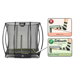 Trampoline enterré 153x214cm noir et filet de sécurité Sihouette EXIT