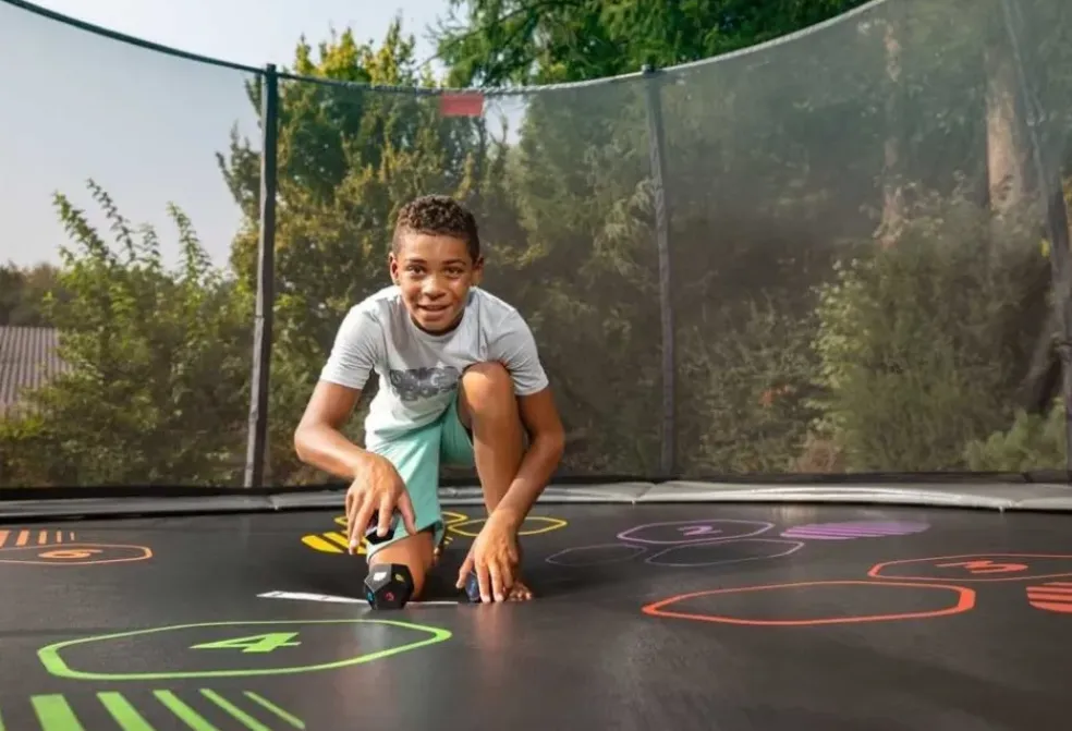 Trampoline imprimé Gris 430cm Favorit Levels et filet BERG + Echelle offerte