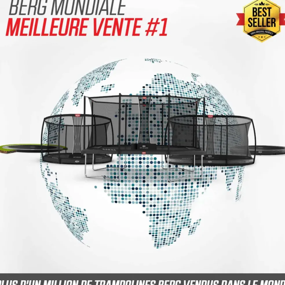 Trampoline imprimé Gris 430cm Favorit Levels et filet BERG + Echelle offerte
